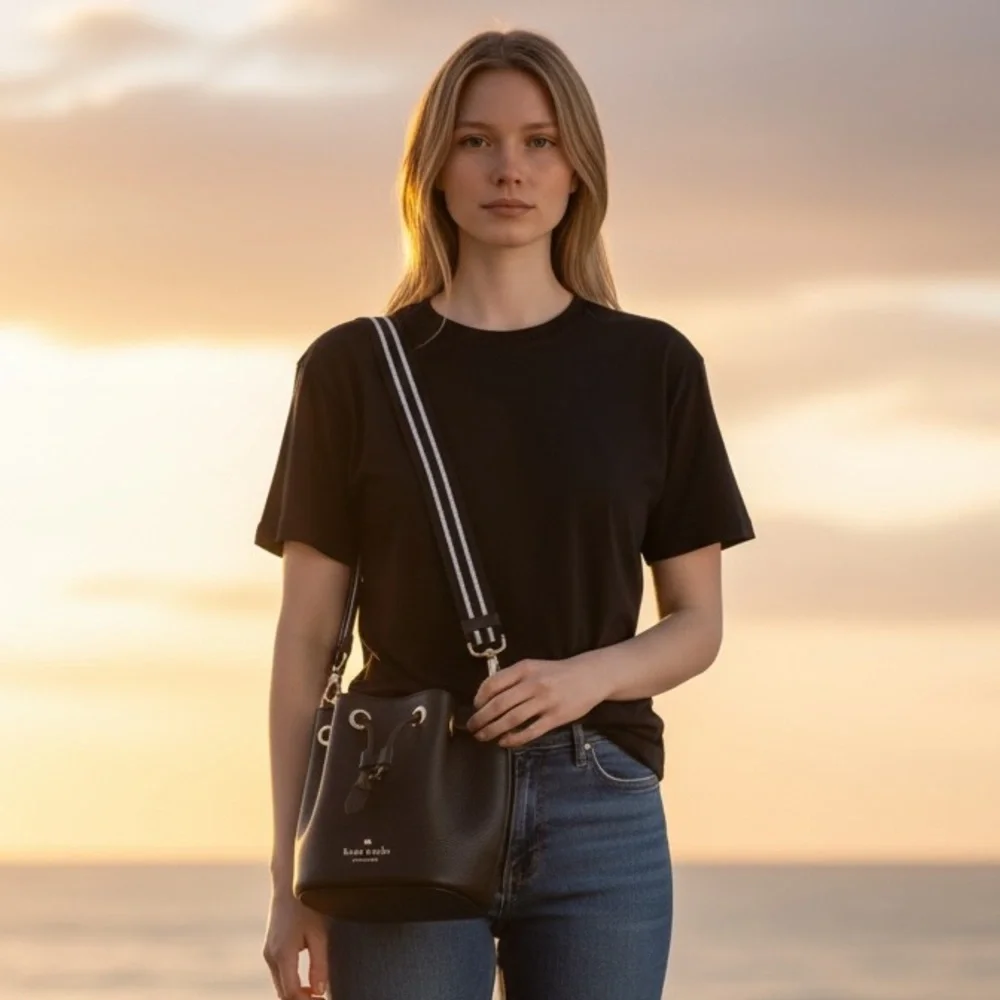 Kate Spade Rosie black pebbled leather mini bucket bag KC740